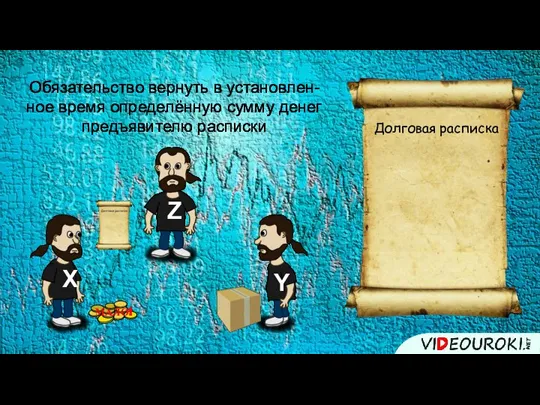 Обязательство вернуть в установлен- ное время определённую сумму денег предъявителю расписки МАЛО!