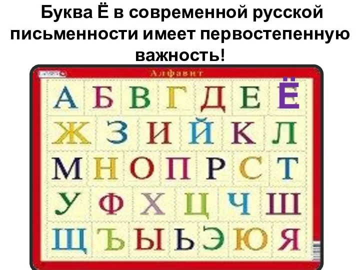 Буква Ё в современной русской письменности имеет первостепенную важность! Ё