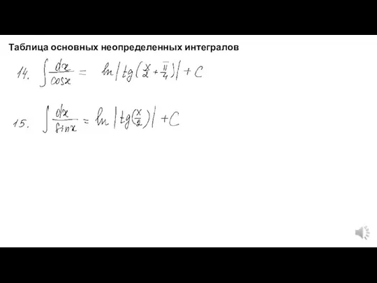 Таблица основных неопределенных интегралов