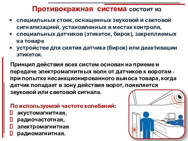 Противокражная система состоит из Принцип действия всех систем основан на приеме и