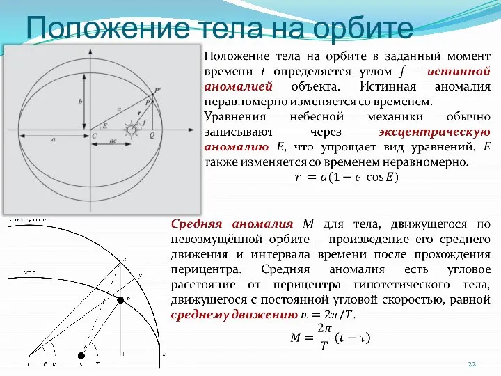 Положение тела на орбите