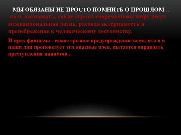 МЫ ОБЯЗАНЫ НЕ ПРОСТО ПОМНИТЬ О ПРОШЛОМ… но и осознавать, какие угрозы