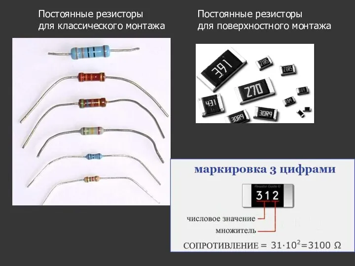 Постоянные резисторы для классического монтажа Постоянные резисторы для поверхностного монтажа