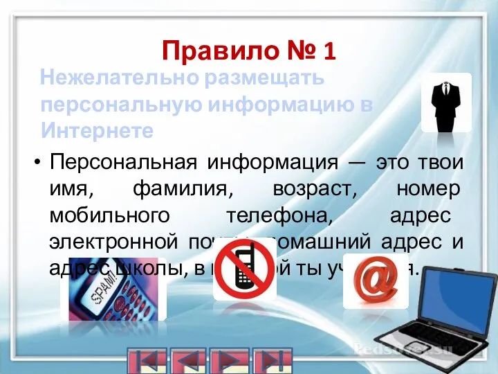 Правило № 1 Нежелательно размещать персональную информацию в Интернете Персональная информация —