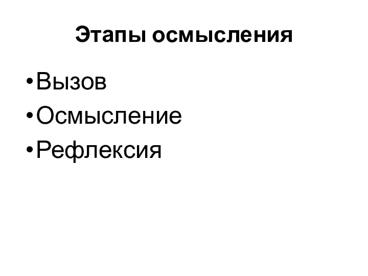 Этапы осмысления Вызов Осмысление Рефлексия