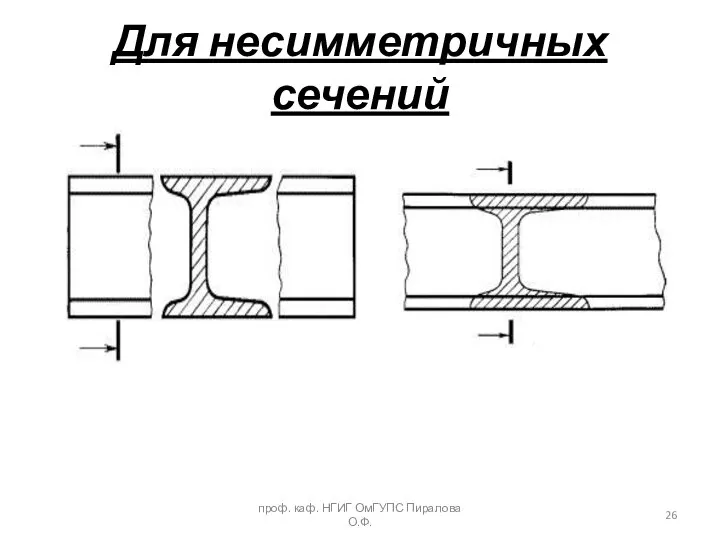 Для несимметричных сечений проф. каф. НГИГ ОмГУПС Пиралова О.Ф.