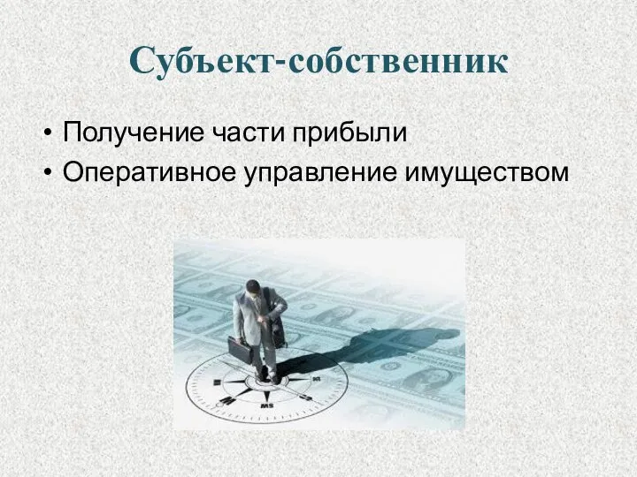 Субъект-собственник Получение части прибыли Оперативное управление имуществом