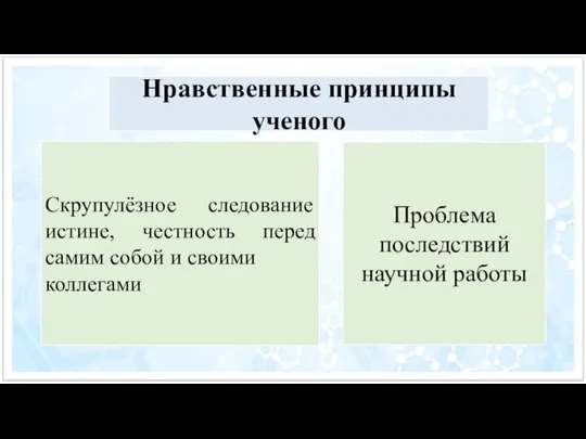 Нравственные принципы ученого Скрупулёзное следование истине, честность перед самим собой и своими