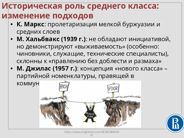 К. Маркс: пролетаризация мелкой буржуазии и средних слоев М. Хальбвакс (1939 г.):