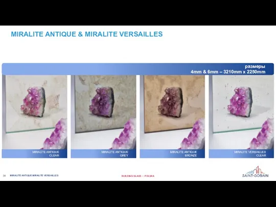 MIRALITE ANTIQUE & MIRALITE VERSAILLES MIRALITE ANTIQUE CLEAR MIRALITE ANTIQUE GREY MIRALITE