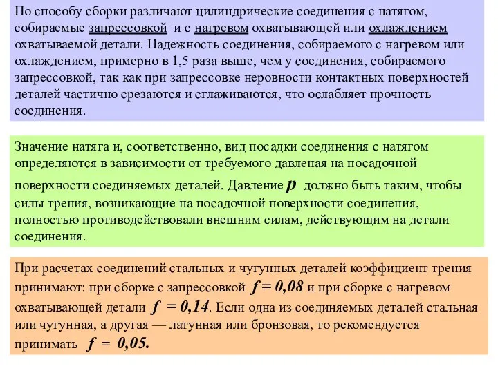 По способу сборки различают цилиндрические соединения с натягом, собираемые запрессовкой и с