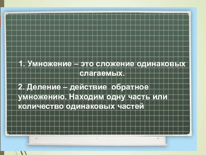 Классная работа 9 ноября 1. Умножение – это сложение одинаковых слагаемых. 2.