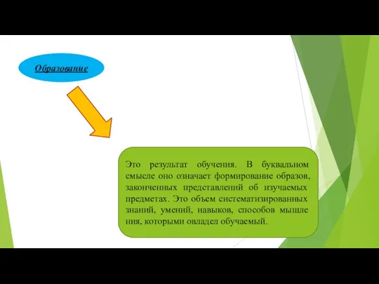 Образование Это результат обучения. В буквальном смысле оно означает формирование образов, законченных