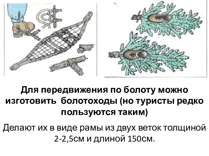 Для передвижения по болоту можно изготовить болотоходы (но туристы редко пользуются таким)