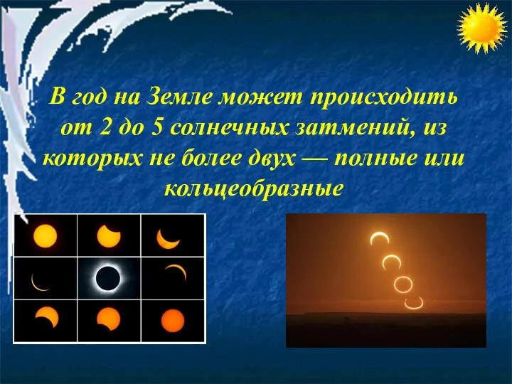 В год на Земле может происходить от 2 до 5 солнечных затмений,