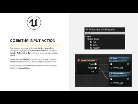 СОБЫТИЯ INPUT ACTION Все сопоставления действий Action Mappings доступны в редакторе Blueprint