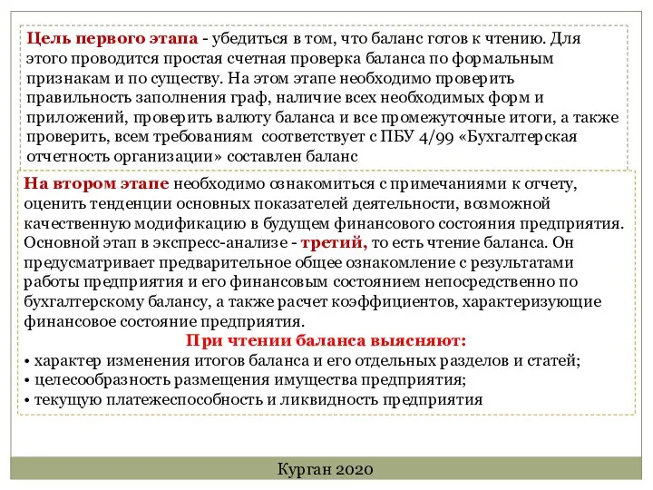 Цель первого этапа - убедиться в том, что баланс готов к чтению.