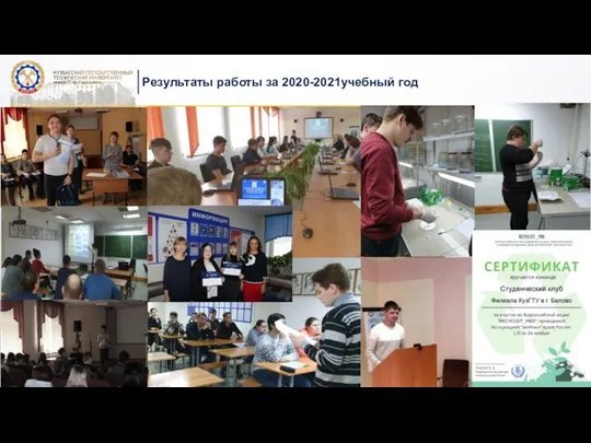 . Результаты работы за 2020-2021учебный год Студенческий клуб Филиала КузГТУ в г. Белово