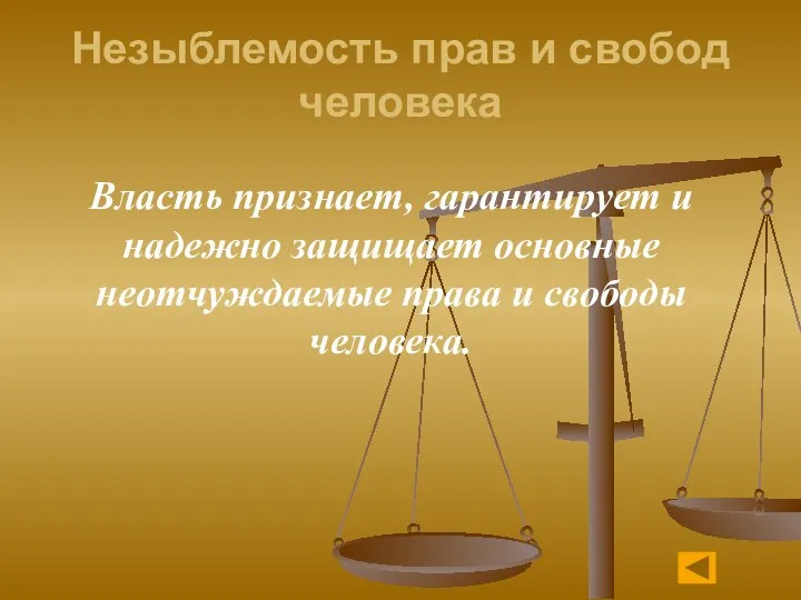 Незыблемость прав и свобод человека Власть признает, гарантирует и надежно защищает основные