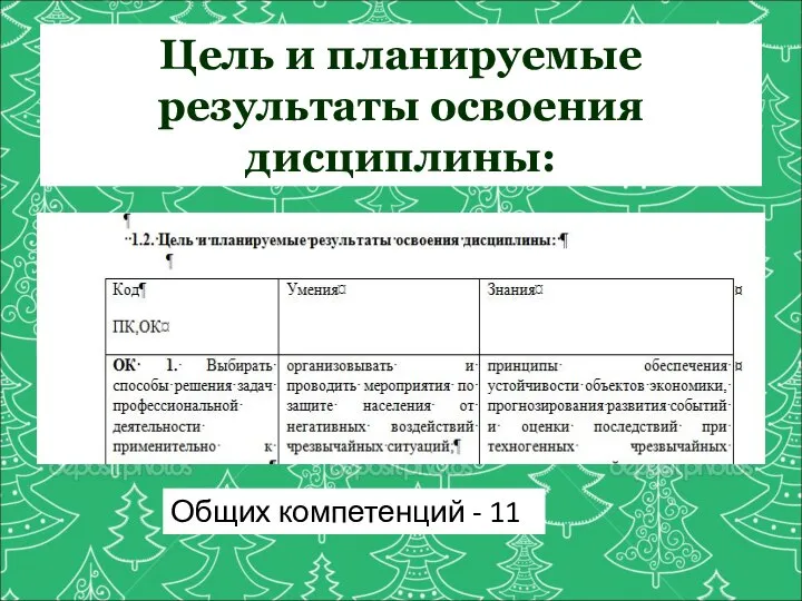 Цель и планируемые результаты освоения дисциплины: Общих компетенций - 11