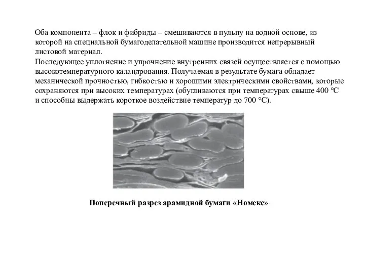 Поперечный разрез арамидной бумаги «Номекс» Оба компонента – флок и фибриды –