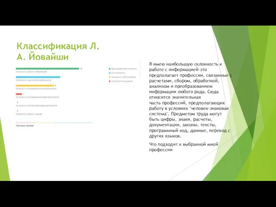 Классификация Л.А. Йовайши Я имею наибольшую склонность к работе с информацией-это предполагает