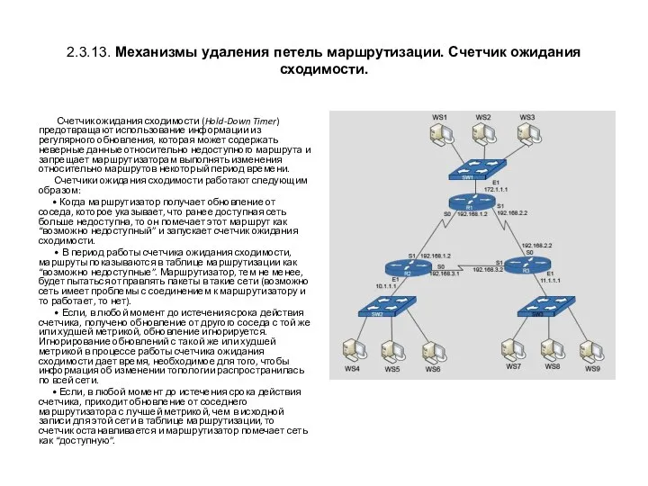 2.3.13. Механизмы удаления петель маршрутизации. Счетчик ожидания сходимости. Счетчик ожидания сходимости (Hold-Down