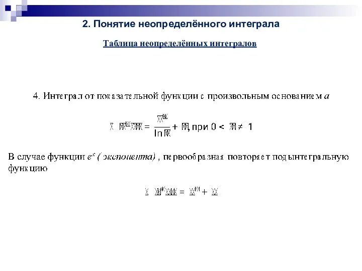 2. Понятие неопределённого интеграла Таблица неопределённых интегралов