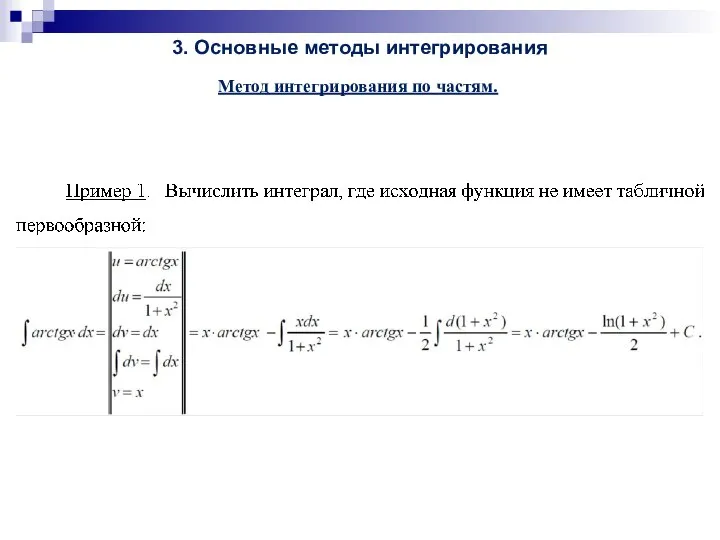 3. Основные методы интегрирования Метод интегрирования по частям.