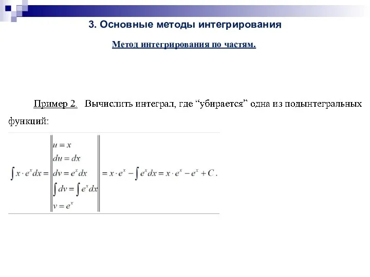 3. Основные методы интегрирования Метод интегрирования по частям.