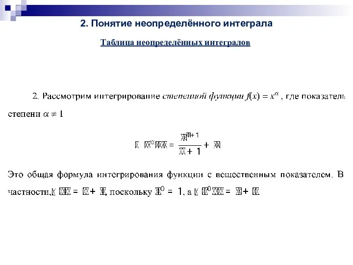 2. Понятие неопределённого интеграла Таблица неопределённых интегралов