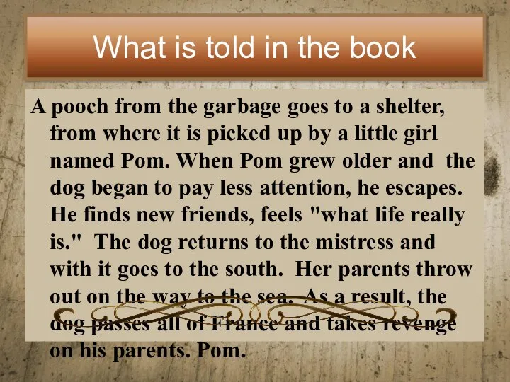 What is told in the book A pooch from the garbage goes
