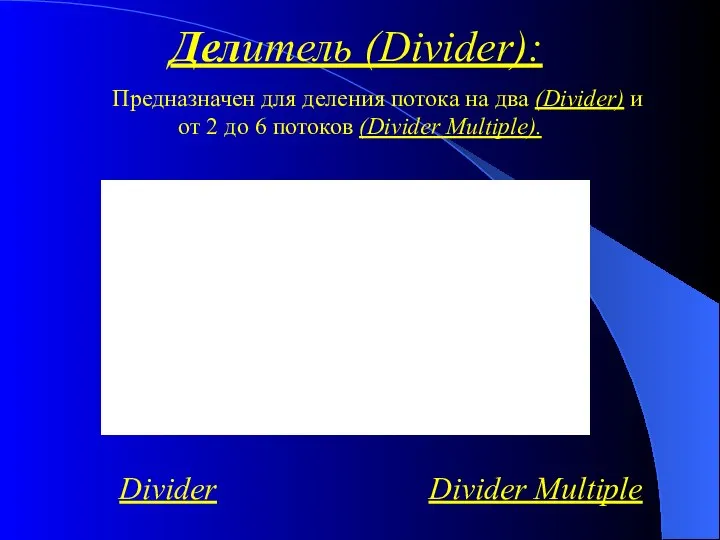 Делитель (Divider): Divider Divider Multiple Предназначен для деления потока на два (Divider)