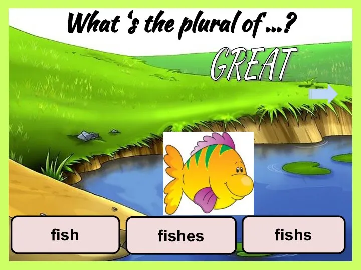 What ‘s the plural of …? fishs fish fishes GREAT