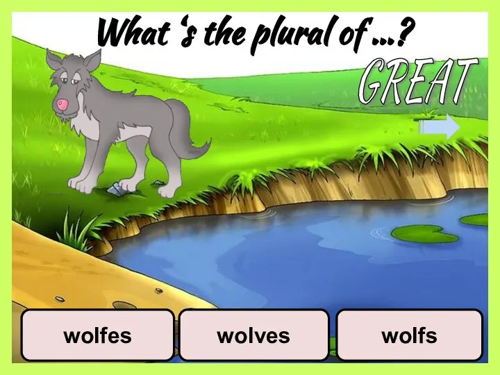 What ‘s the plural of …? wolfes wolves wolfs GREAT