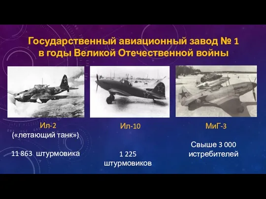 Ил-2 («летающий танк») 11 863 штурмовика Государственный авиационный завод № 1 в