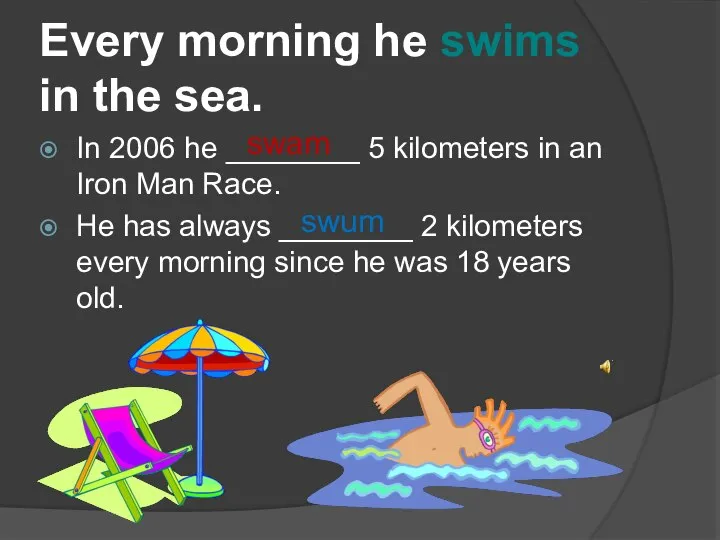 Every morning he swims in the sea. In 2006 he ________ 5