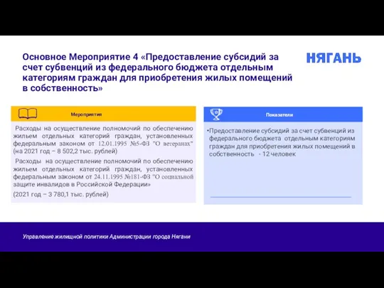 Основное Мероприятие 4 «Предоставление субсидий за счет субвенций из федерального бюджета отдельным