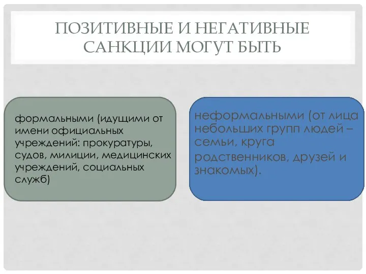 ПОЗИТИВНЫЕ И НЕГАТИВНЫЕ САНКЦИИ МОГУТ БЫТЬ неформальными (от лица небольших групп людей