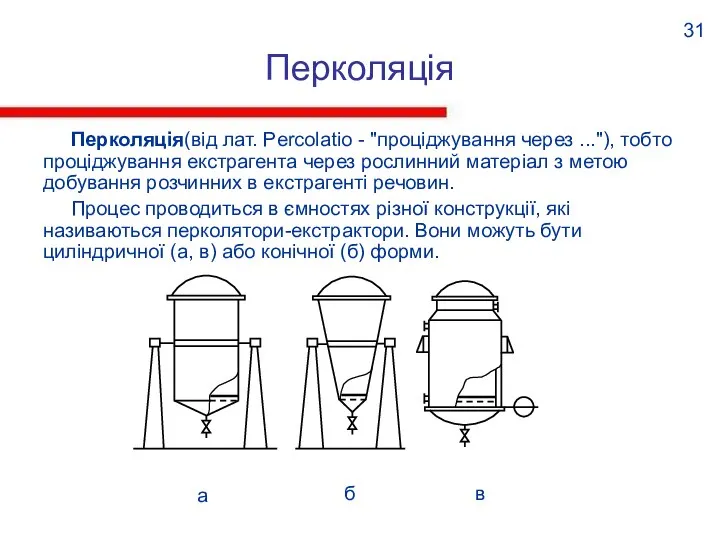 Перколяція Перколяція(від лат. Рercolatio - "проціджування через ..."), тобто проціджування екстрагента через