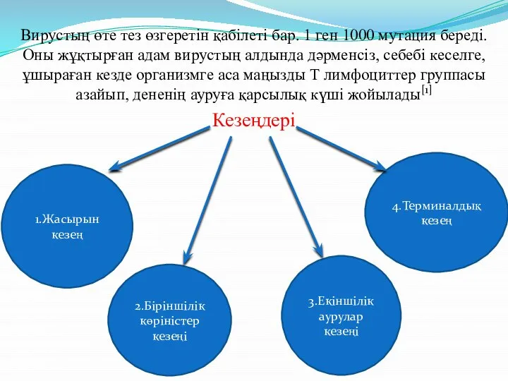 Вирустың өте тез өзгеретін қабілеті бар. 1 ген 1000 мутация береді. Оны