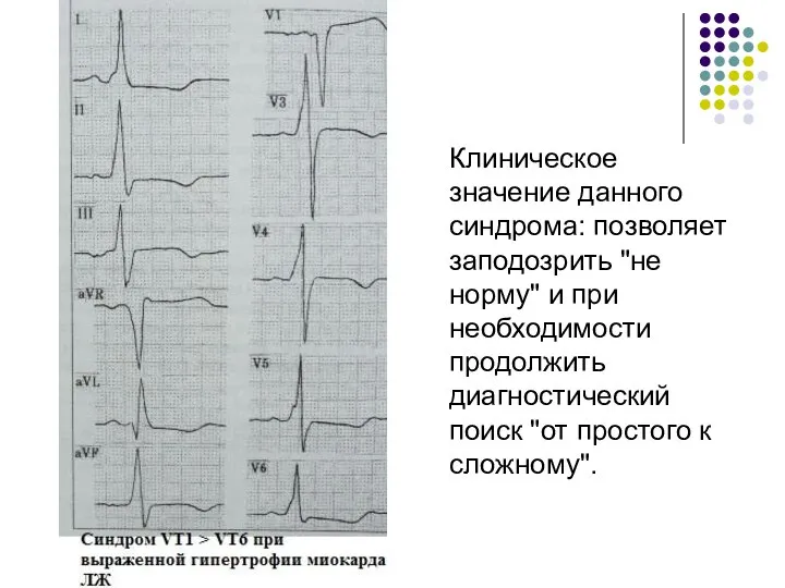 Клиническое значение данного синдрома: позволяет заподозрить "не норму" и при необходимости продолжить