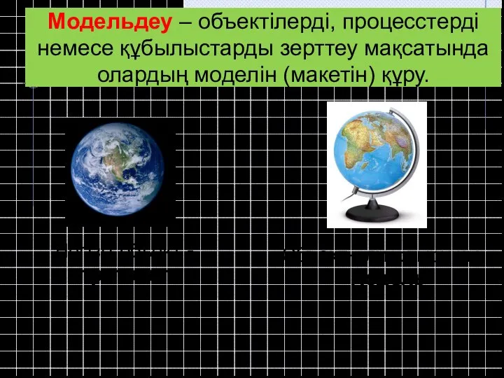 Модельдеу – объектілерді, процесстерді немесе құбылыстарды зерттеу мақсатында олардың моделін (макетін) құру.