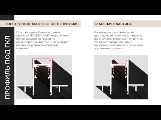 КОНСТРУКЦИОННАЯ ЖЕСТКОСТЬ ПРОФИЛЯ При сжимании боковых стенок профиль TECHNOLIGHT выдерживает более высокие