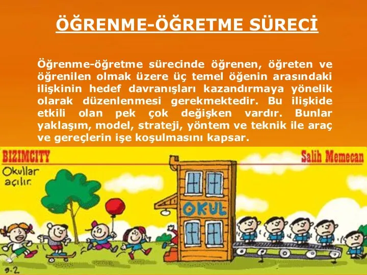 ÖĞRENME-ÖĞRETME SÜRECİ Öğrenme-öğretme sürecinde öğrenen, öğreten ve öğrenilen olmak üzere üç temel