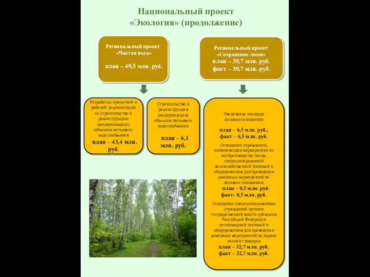 Региональный проект «Сохранение лесов» план – 39,7 млн. руб. факт – 39,7