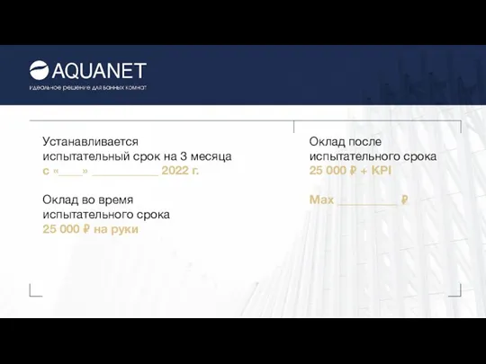 Устанавливается испытательный срок на 3 месяца с «____» ___________ 2022 г. Оклад