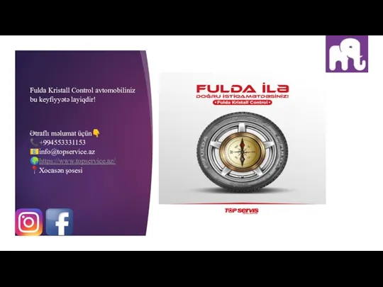 Fulda Kristall Control avtomobiliniz bu keyfiyyətə layiqdir! Ətraflı məlumat üçün? ?+994553331153 ?info@topservice.az ?https://www.topservice.az/ ?Xocasən şosesi