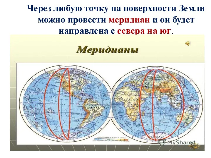 Через любую точку на поверхности Земли можно провести меридиан и он будет