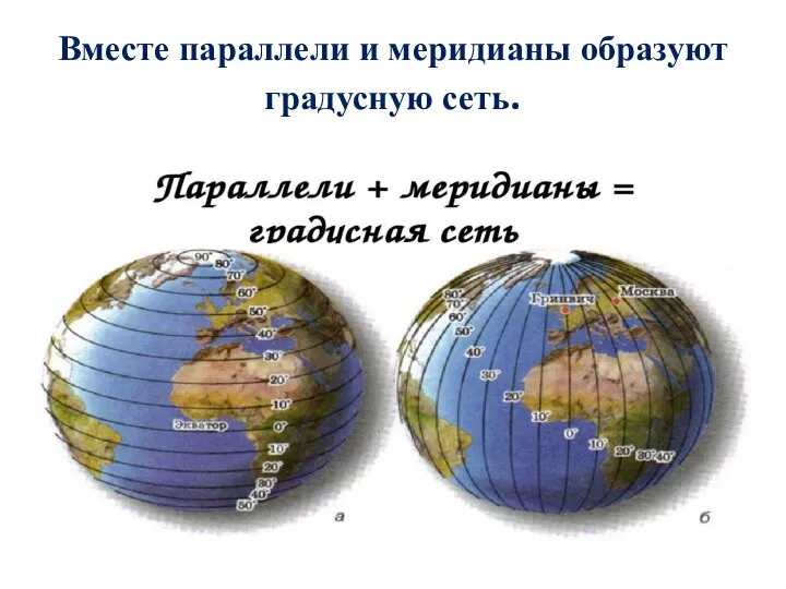 Вместе параллели и меридианы образуют градусную сеть.